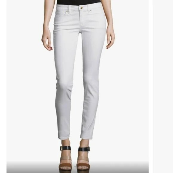 Michael Kors Womens White Skinny Crop Ankle Jeans Gold Accents -SZ 4 - Picture 7 of 8